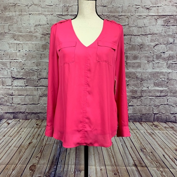 Candies Pink Sheer Lace Roll Tab Sleeve Blouse - Picture 1 of 8